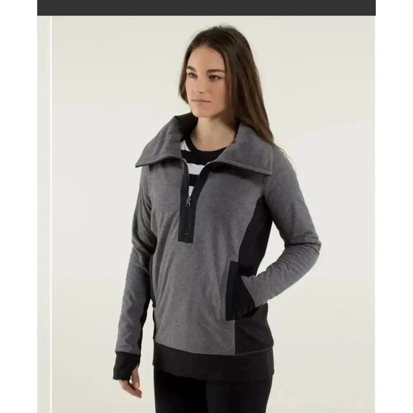 Lululemon Post Chaturanga Half Zip Pullover Sweater Womens Gray Black Size 10 - Picture 3 of 10